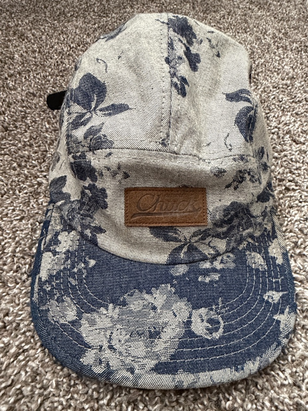 Chuck Floral Denim-Style 5-Panel Cap — Blue & Cream